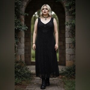 Linea Domani Black Beaded Soutache Maxi Dress 18W
Formal Whimsigoth witchy